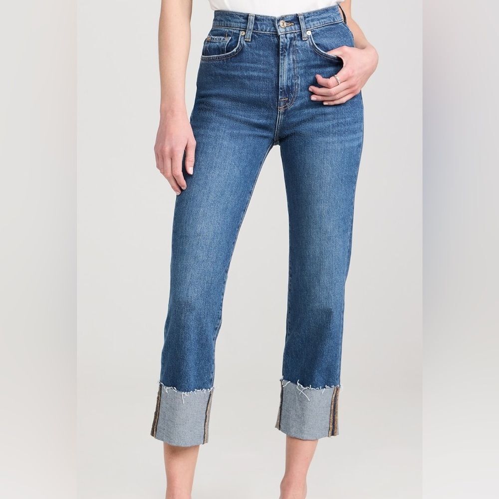 7 For All Mankind Blue Cropped Ankle Jeans